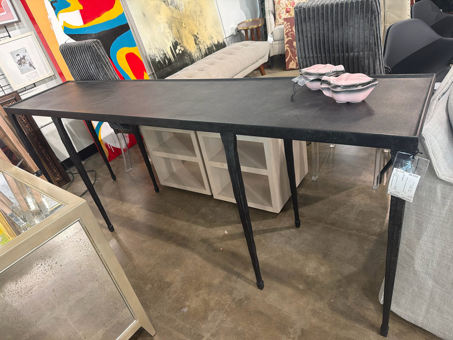 Silviano Black Iron & Steel Console Table 84"w