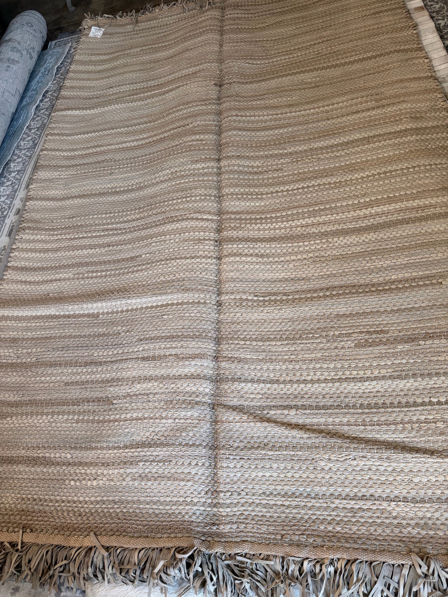 NEW"Monte Carlo" Genuine Leather Hand Braided Rug w/ Fringe 5'10" X 9