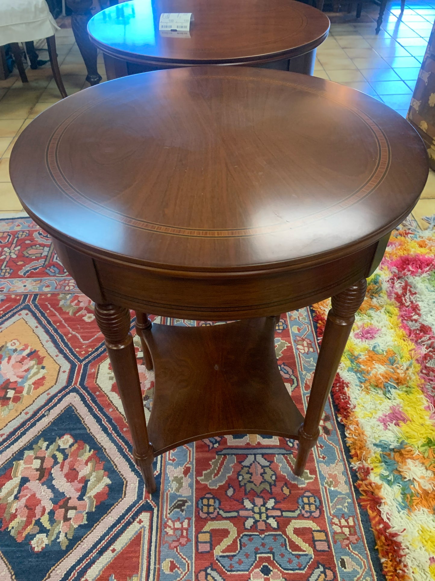 Round Wood Side Table w/ Lower Shelf (Made in Spain) 20x20x27