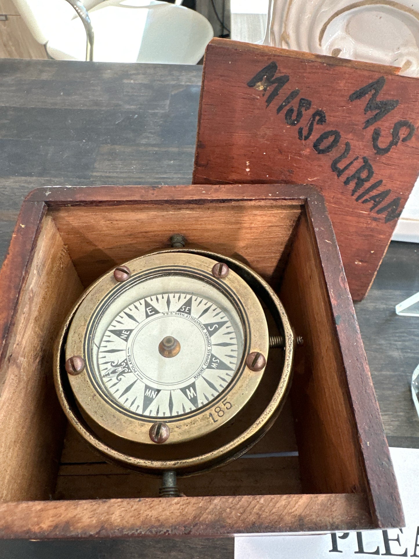 Antique Brass Ship's Compass- MS Missourian