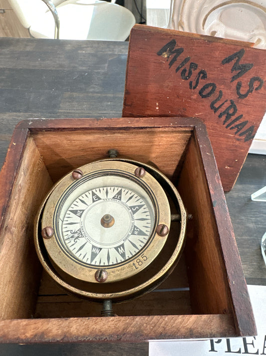 Antique Brass Ship's Compass- MS Missourian