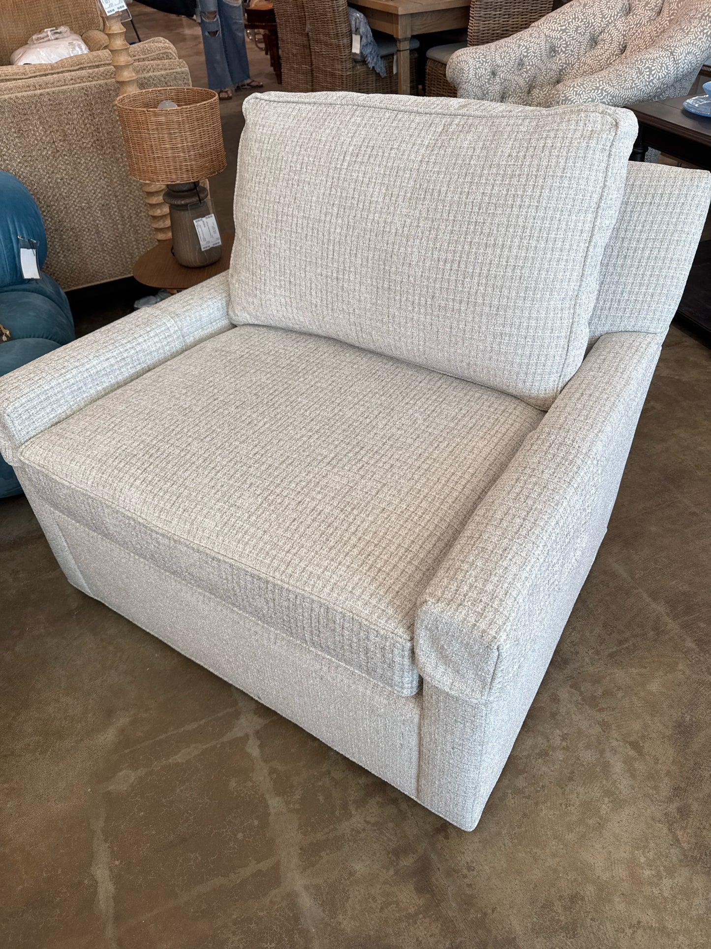 Wesley Hall Swivel Chair & a Half, Othello Fabric, Pewter Colorway (New)