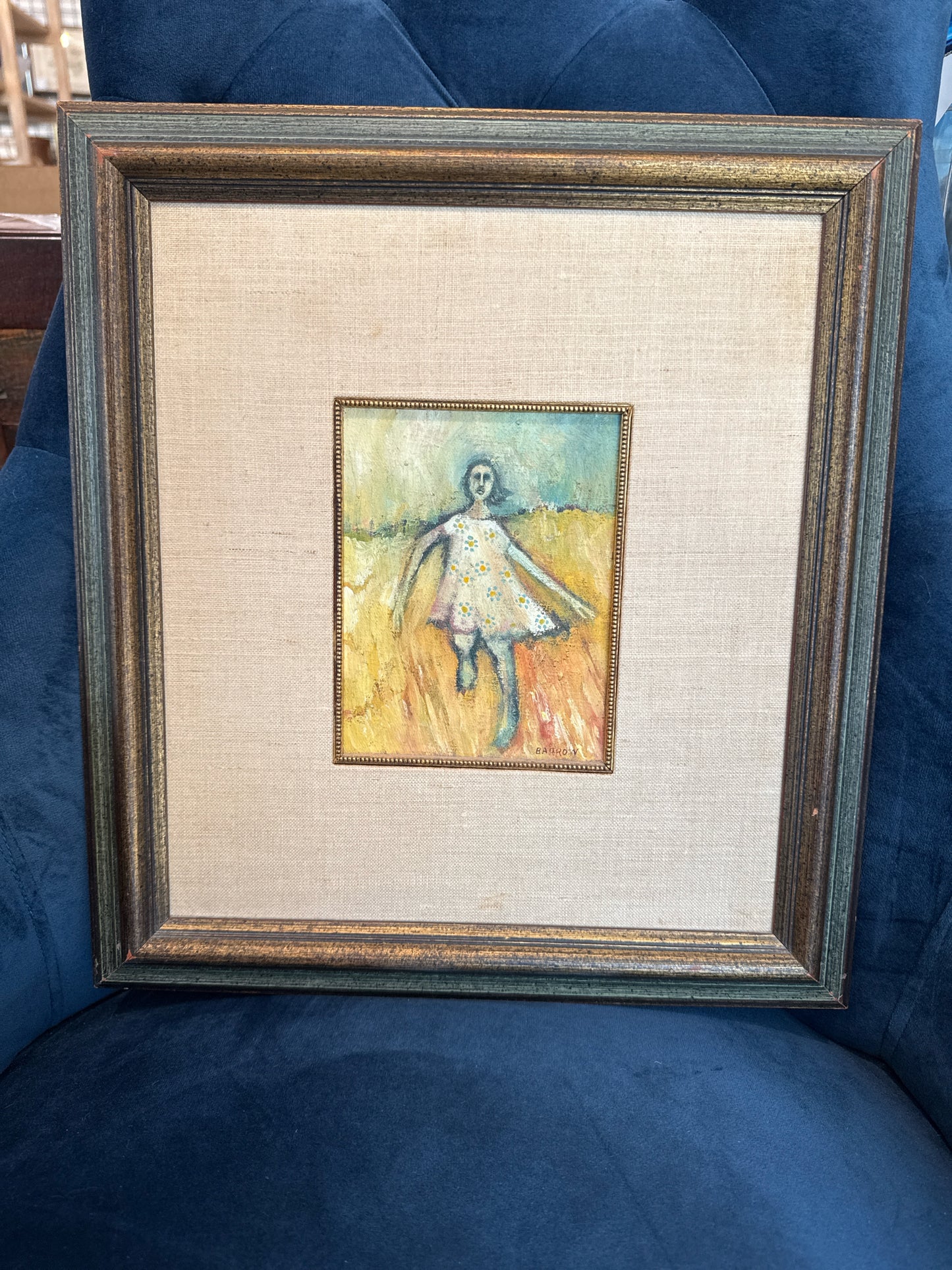 Original Oil "Girl Running" by ATX artist Lu Ann Barrow (signed, 14"x16")