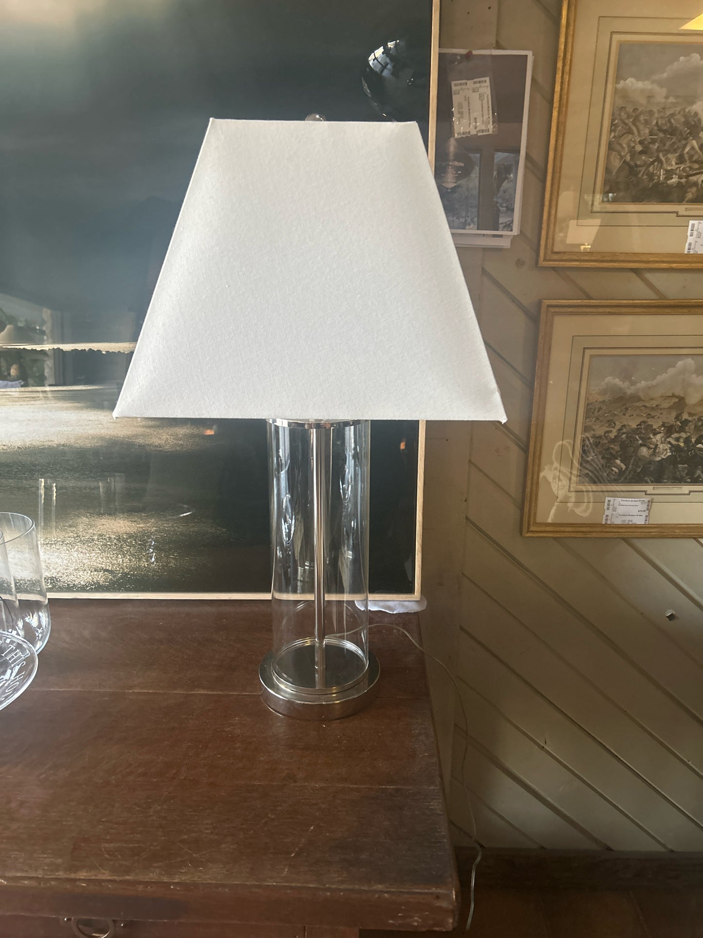 Ralph Lauren - Glass Cylinder Table Lamp w/ Cream Shade