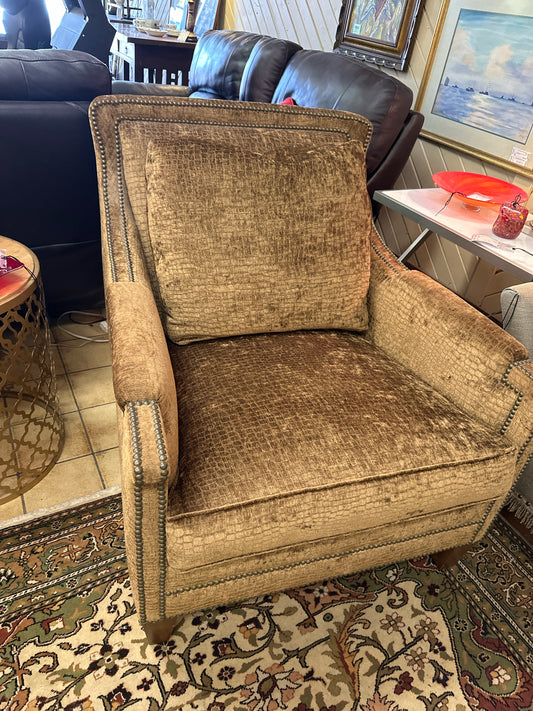 PAIR Brown Upholstered w/ Nailhead Trim Side Chairs