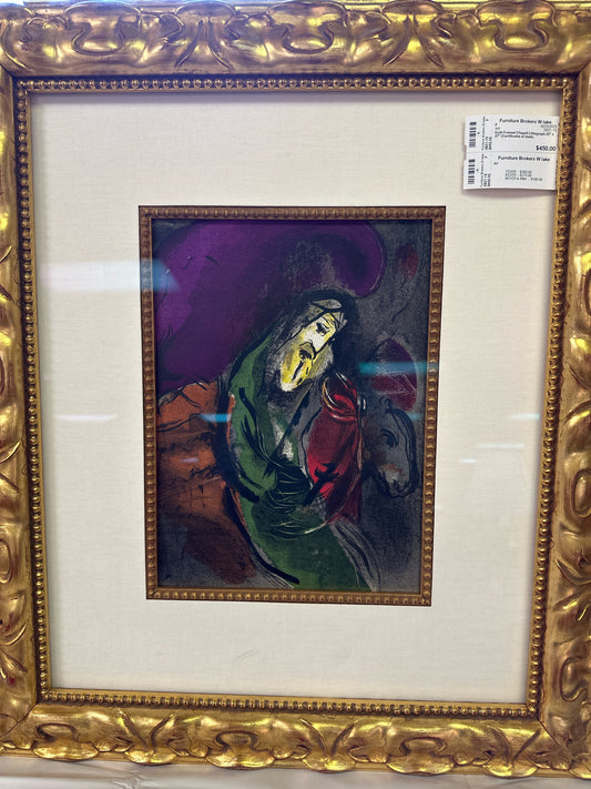 Gold Framed Chagall Lithograph 23" x 27" (Certificates at desk)