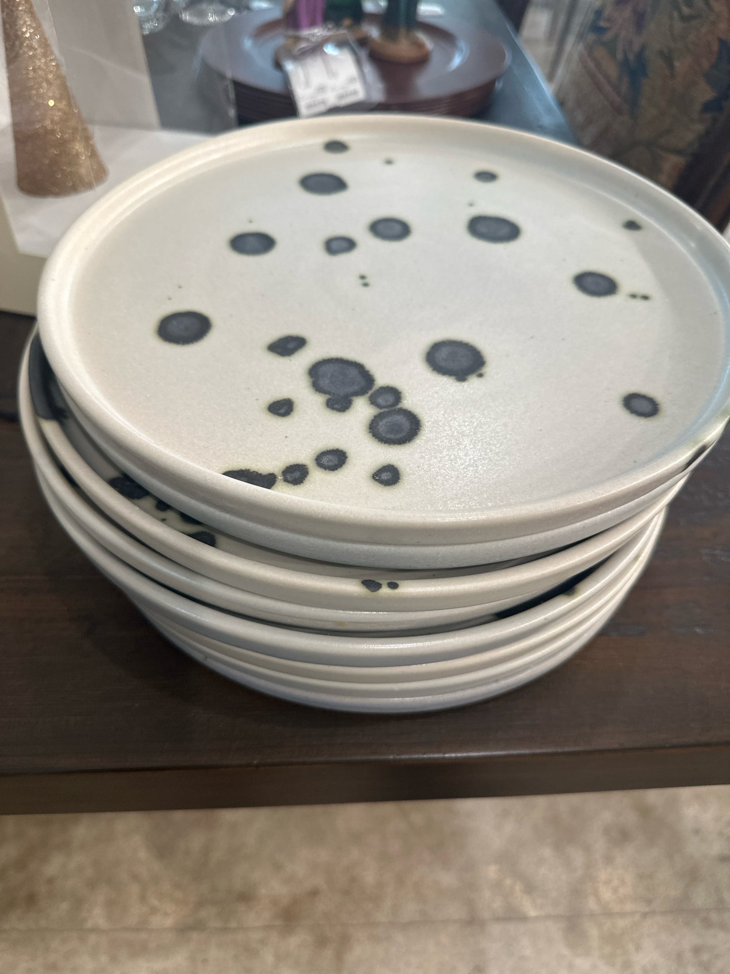 SET of 4 Cream/Black Hand Thrown Plates from Mexico City