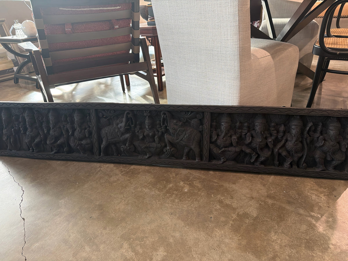 Hindu Rectangle Frame Carved Figures in Dark Wood 72"L x 12"