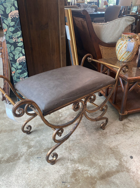 Uttermost Distressed Leather Vanity Stool Seat