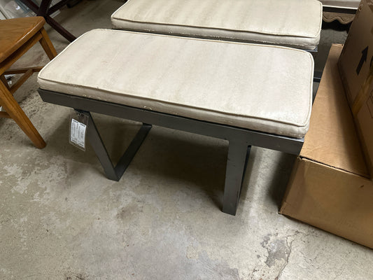 Metal Base Cream Upholstery Bench