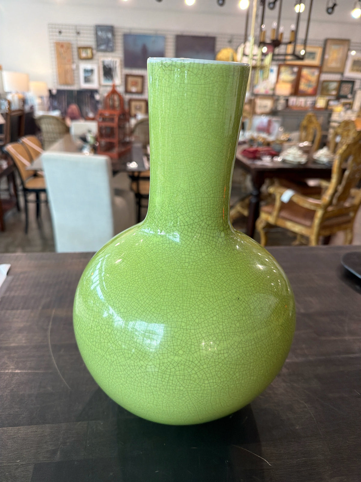 Asian Green Apple Crackle Gourd Vase