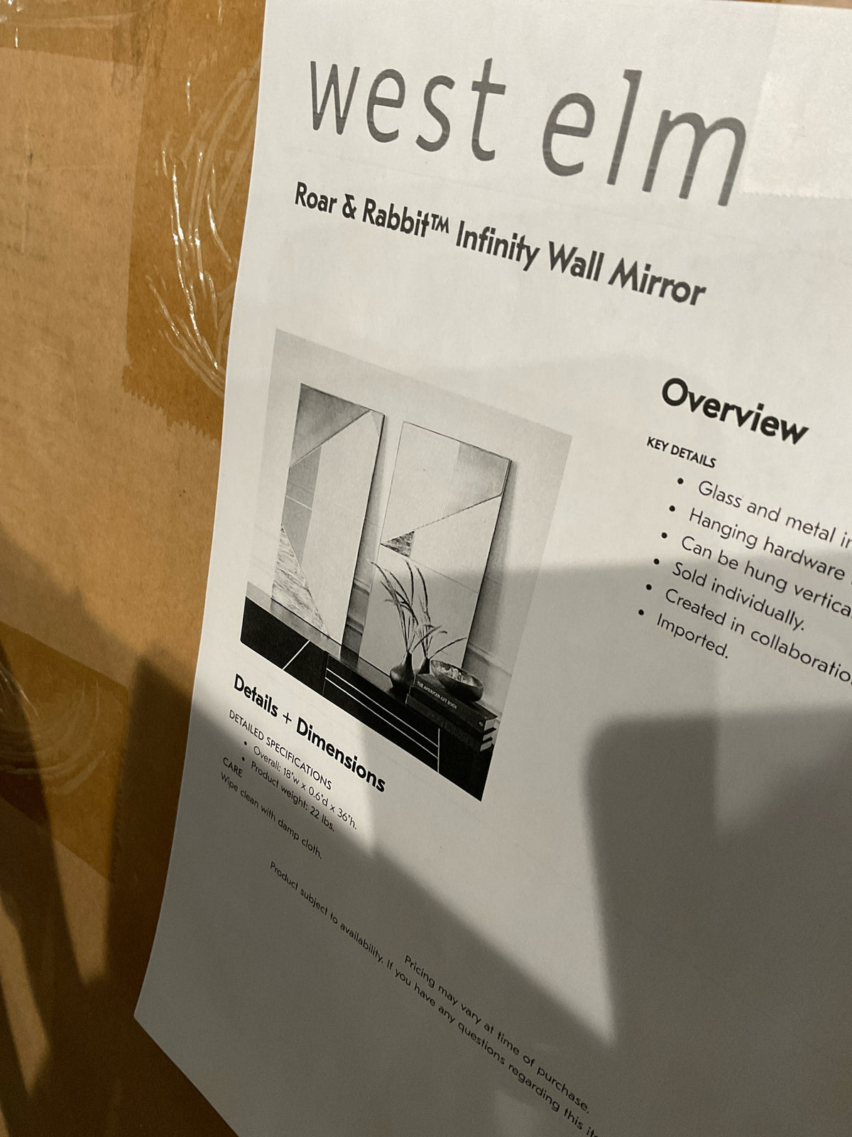 NEW West Elm Roar + Rabbit Geometric Infinity Mirror 18"W × 36"H