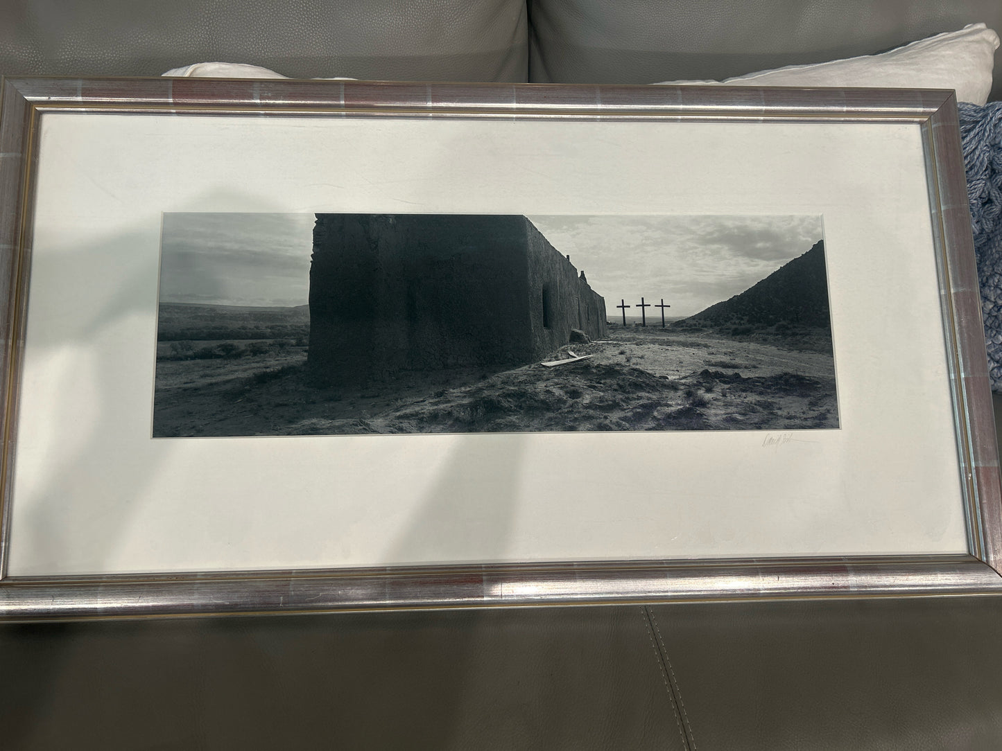 Signed Black/White Photo of Crosses in Silver Frame 34 x 18