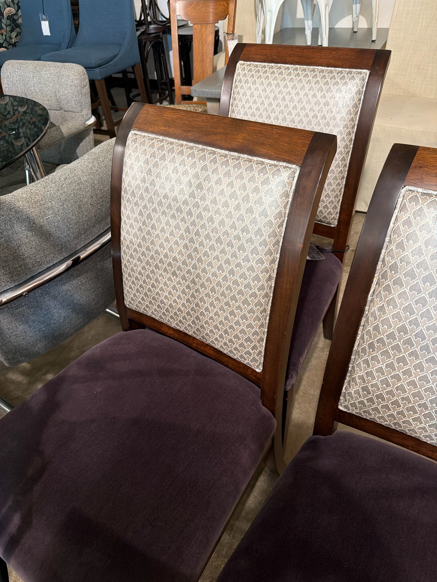 PAIR Regency Dining Side Chairs w/ Silver Back/Eggplant Velvet Seats