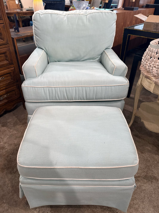 Robin Egg Blue White Piping Glider & Ottoman