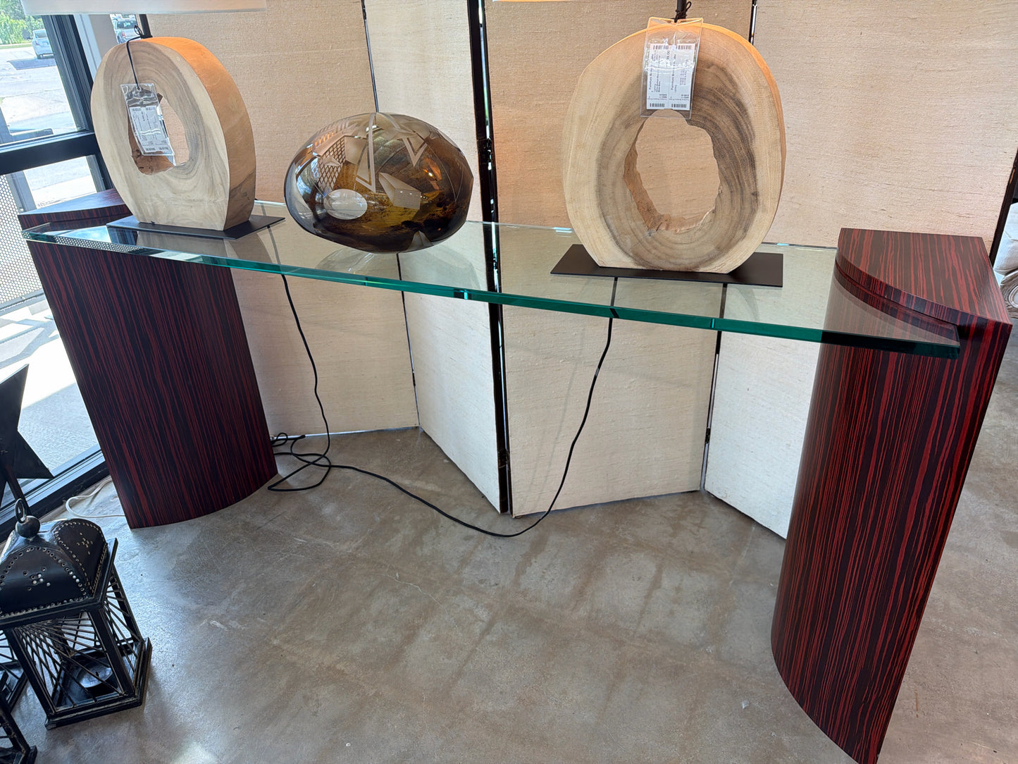 Custom Mark Hawley Glass/Macassar Ebony Veneer Art Deco Style Console