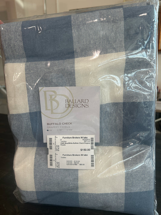 PAIR Blue/White Buffalo Check Drapery Panels