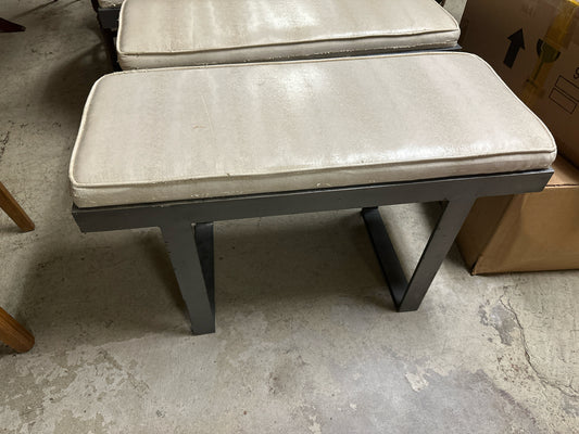 Metal Base Cream Upholstery Bench