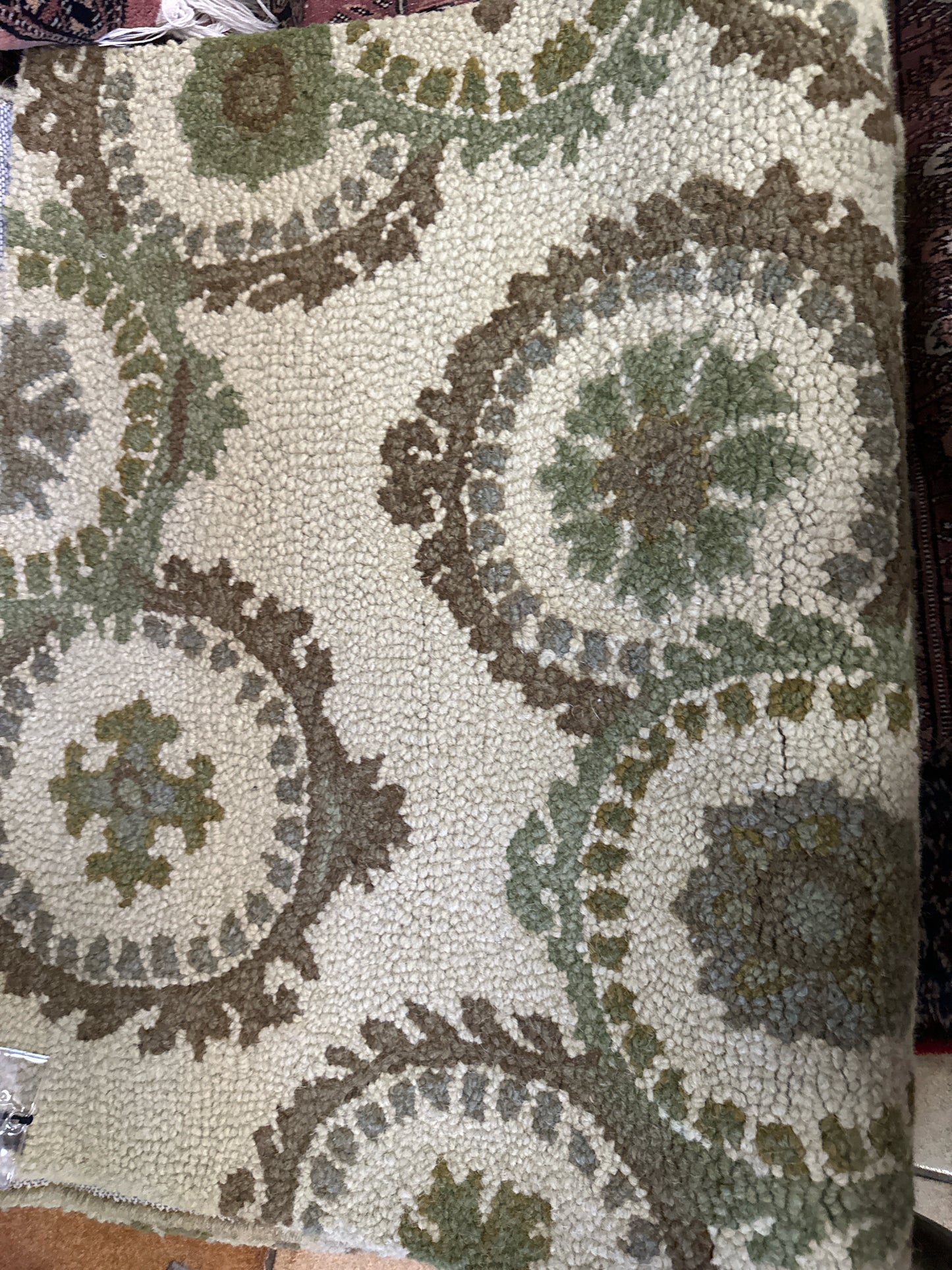 Handtufted Wool Rug/ Runner- Green Brown Colors (2.3 x 7)
