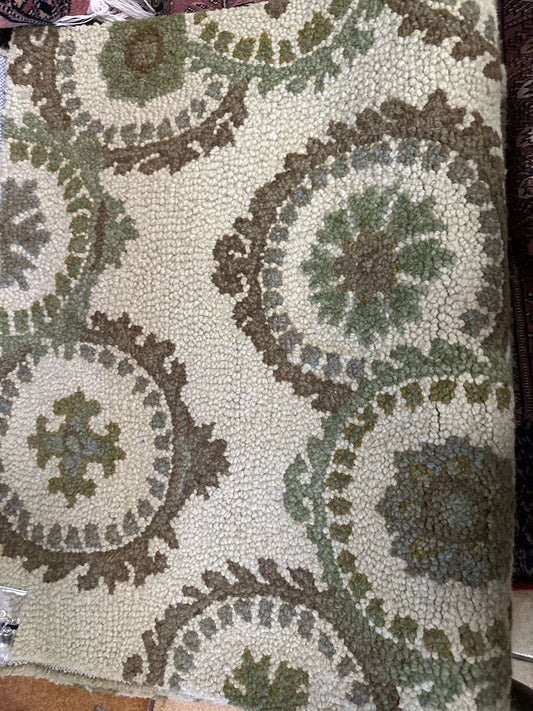 Handtufted Wool Rug/ Runner- Green Brown Colors (2.3 x 7)