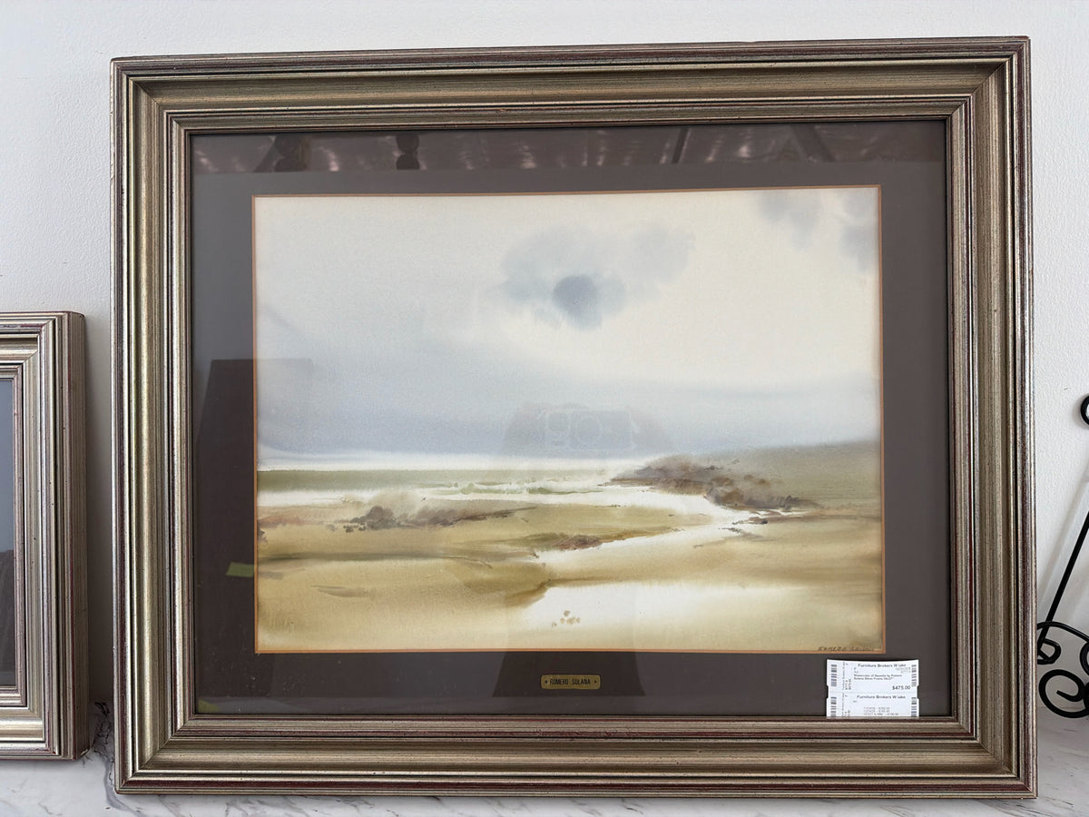 Watercolor of Seaside by Pomero Solana Silver Frame 34x27"