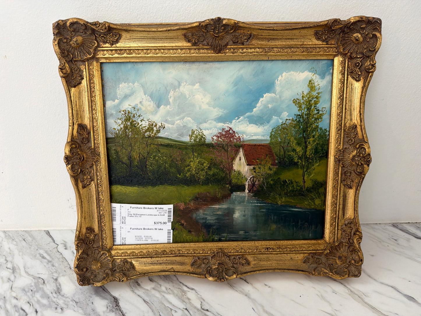 Orig. Oil European Landscape in Gold Frame 15 x 13