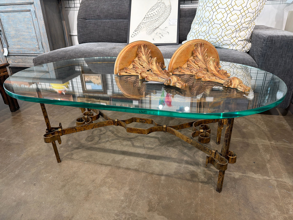Vintage Wrought Iron Glass Top Cocktail Table