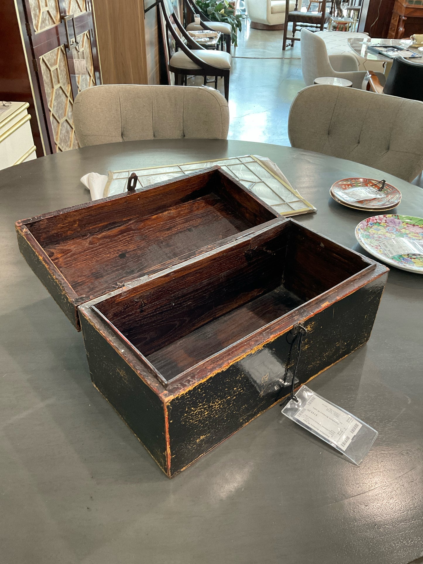 Vintage Distressed Black Lacquer Box w/Lid
