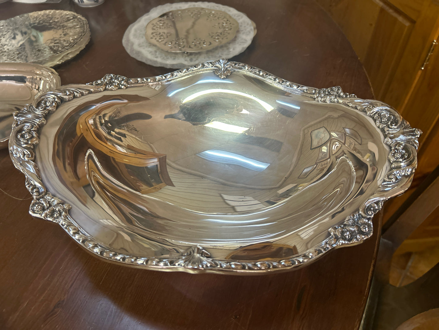 Sheridan Vintage Silver Plate over Copper Footed Oval Serving Dish 14"x10"