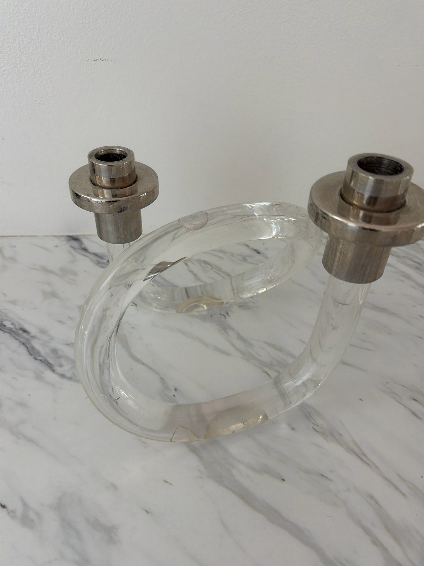 Vintage MCM "Dorothy Thorpe" Pretzel Lucite Candlestick -cracks-