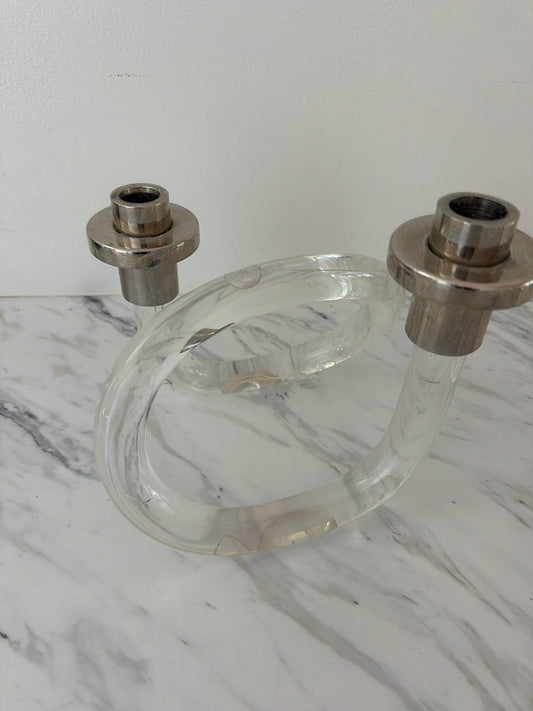 Vintage MCM "Dorothy Thorpe" Pretzel Lucite Candlestick -cracks-