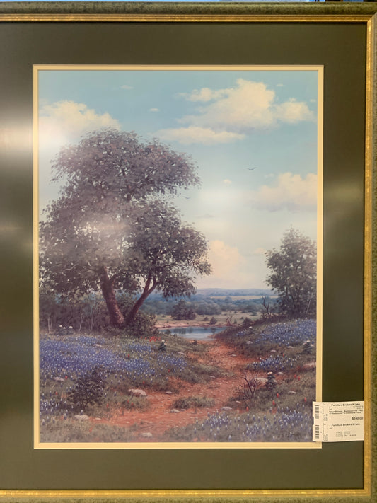 Royce Roberts -  Numbered Print "Field of Bluebonnets" in Green/Gold Frame