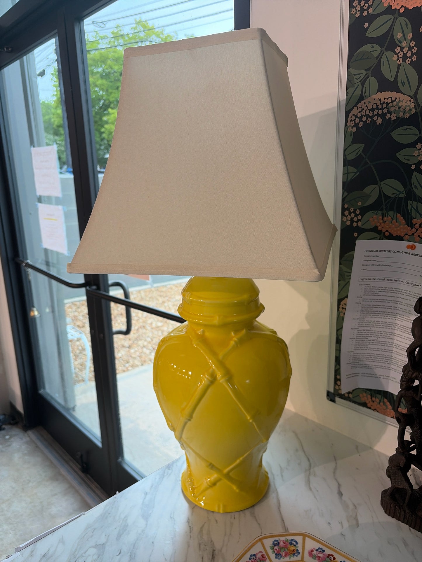 Yellow Bamboo Lamp w/Silk Shade