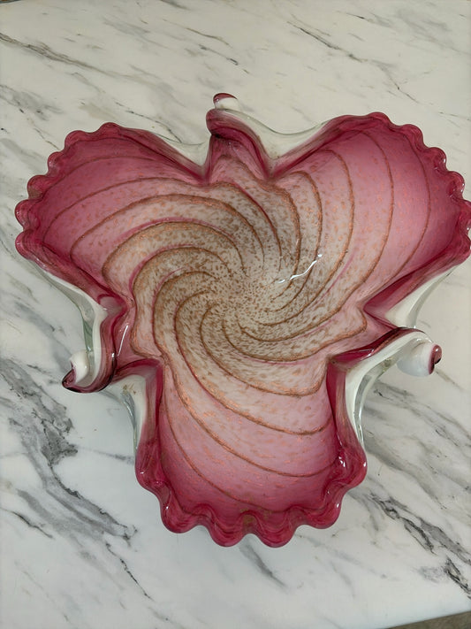 Murano Hand Blown Swirl Pink/White Bowl