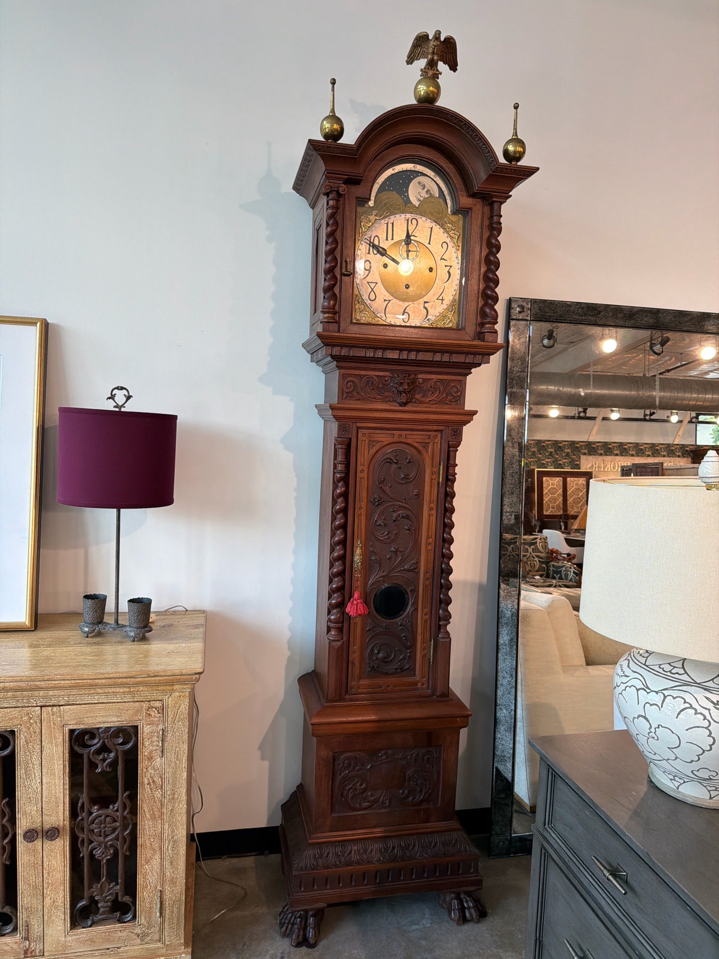 Antique Tiffany & Co. by Walter Durfee-?- Tiger Oak Grandfather Clock