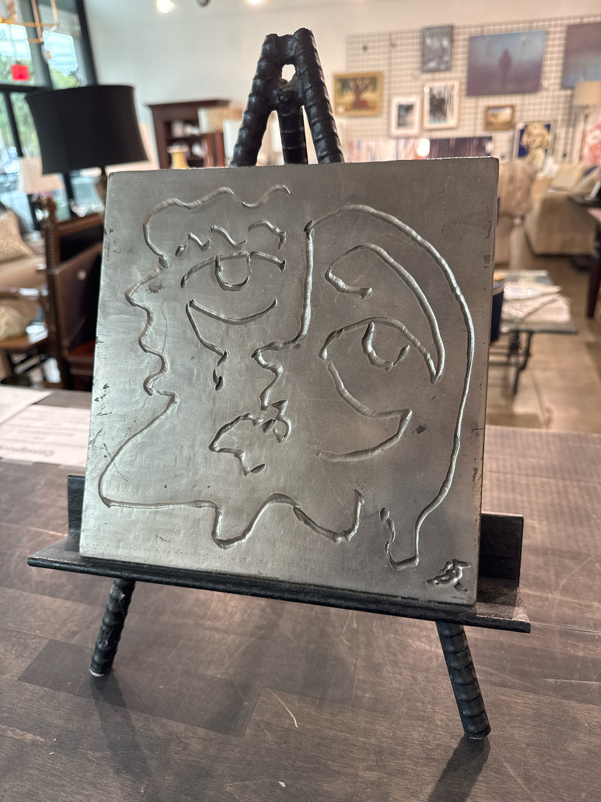 Abstract Metal Picasso Style Artwork on Metal Easel by Douglas Tharalson