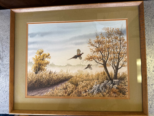 Original Watercolor of Pheasants signed by Rolland Dingman, 21" x 17"