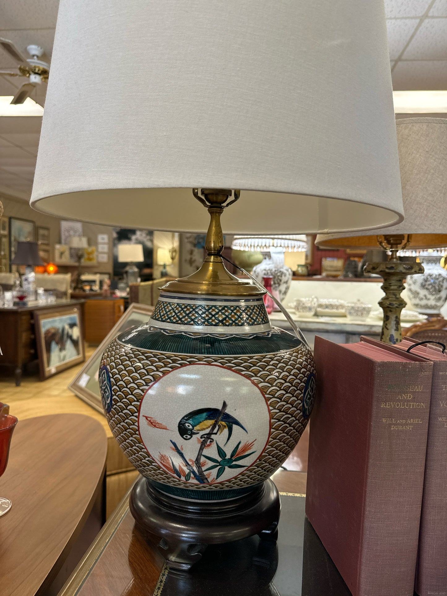 Asian Porcelain Table Lamp and Shade by Wildwood