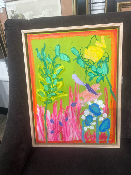 Original by AK Hardeman Abstract Multi Color in Wood Frame 17.25 X 13.25