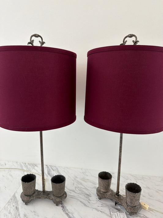 PAIR Antique Spanish Smoking Lamps w/ Bright Color Shades (Whit Hanks)