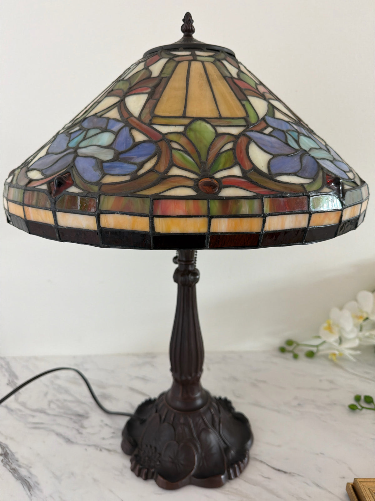 Vintage Tiffany Lamp-Yellows/Blues