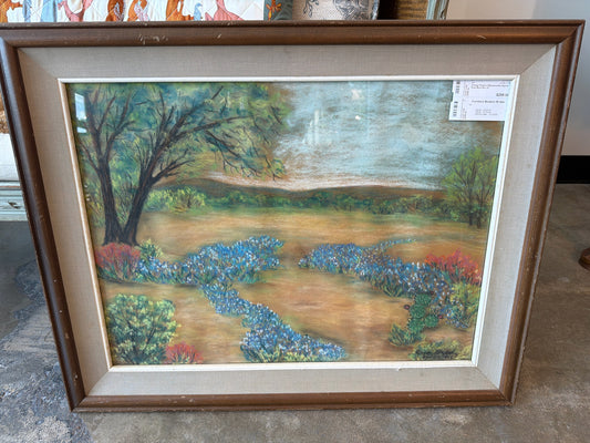 Vintage Pastel of Bluebonnets Signed Rose Byrd 29 x 23