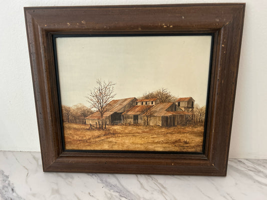 Framed Farm Buildings by Michael Schroeder Signed