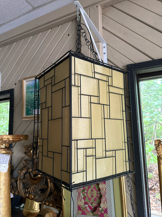 Frank Lloyd Wright Style Square Black Metal Hanging Lamp