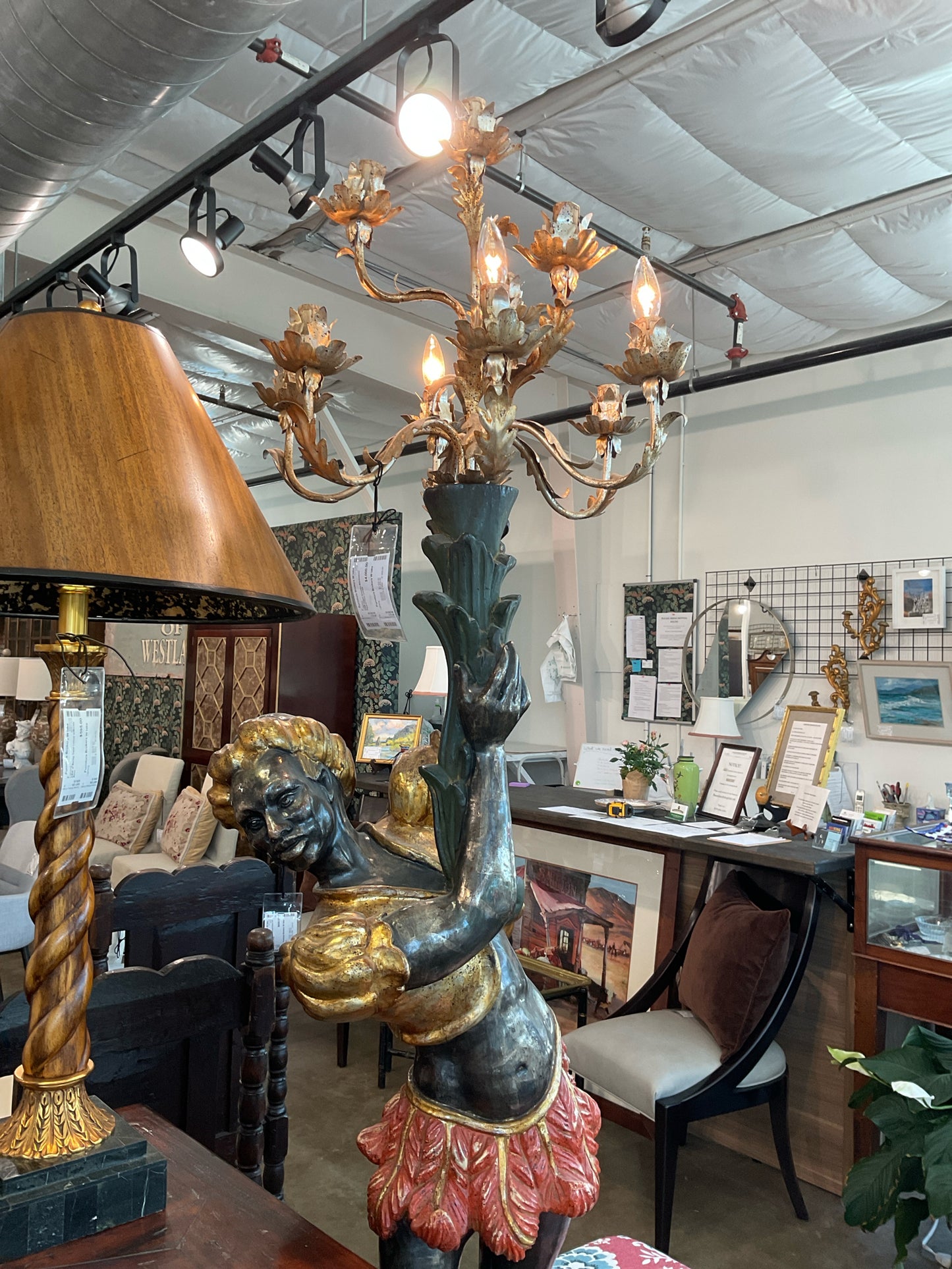 PAIR Italian Venetian Blackamoor Figural Floor Lamps