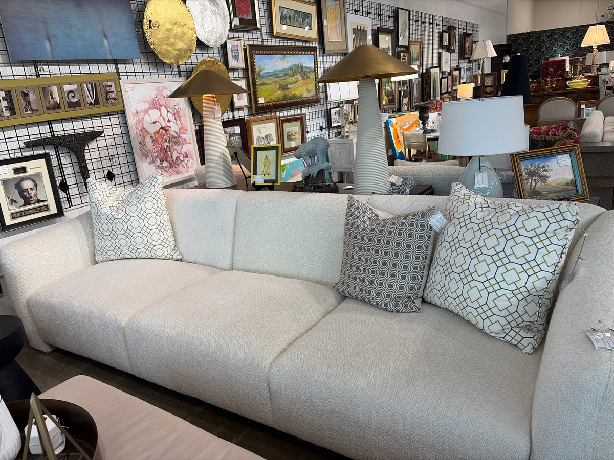 Off White Boucle Sofa 125l" x 30d x 34h