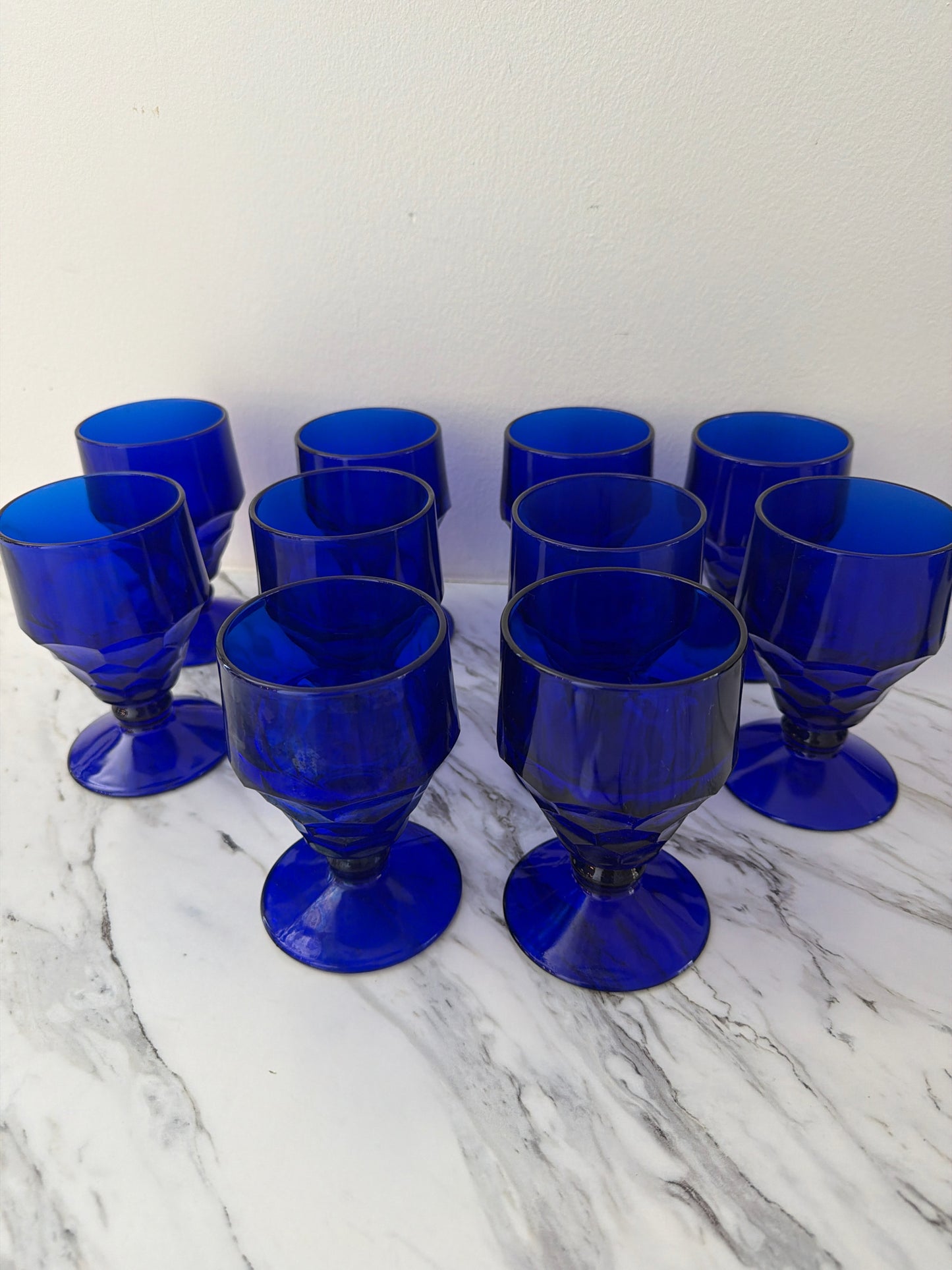 SET of 10 Vintage Viking Glasses Georgian Cobalt Blue