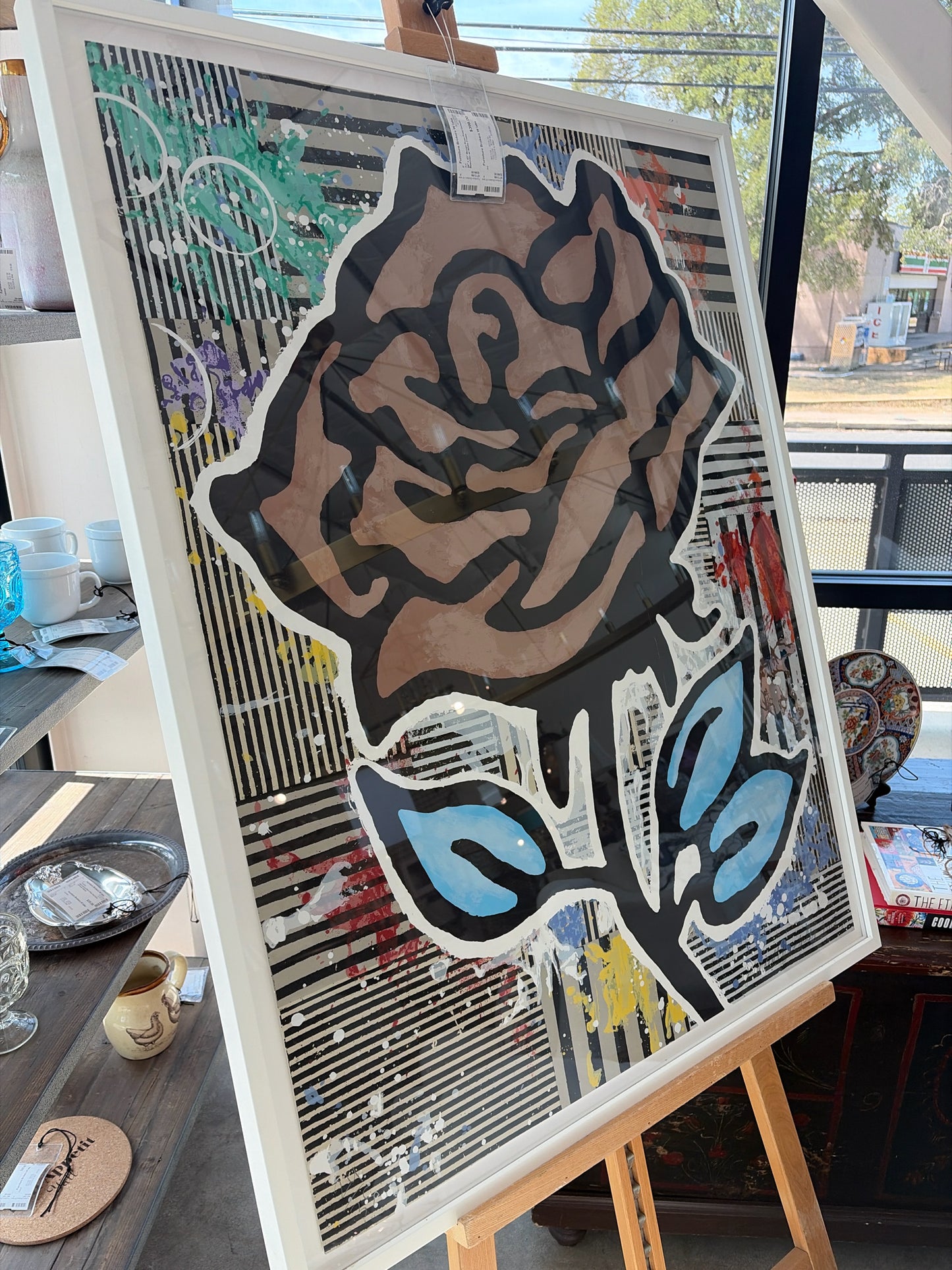 34" x 43" Brown Rose Print Donald Baechler w/ White Frame