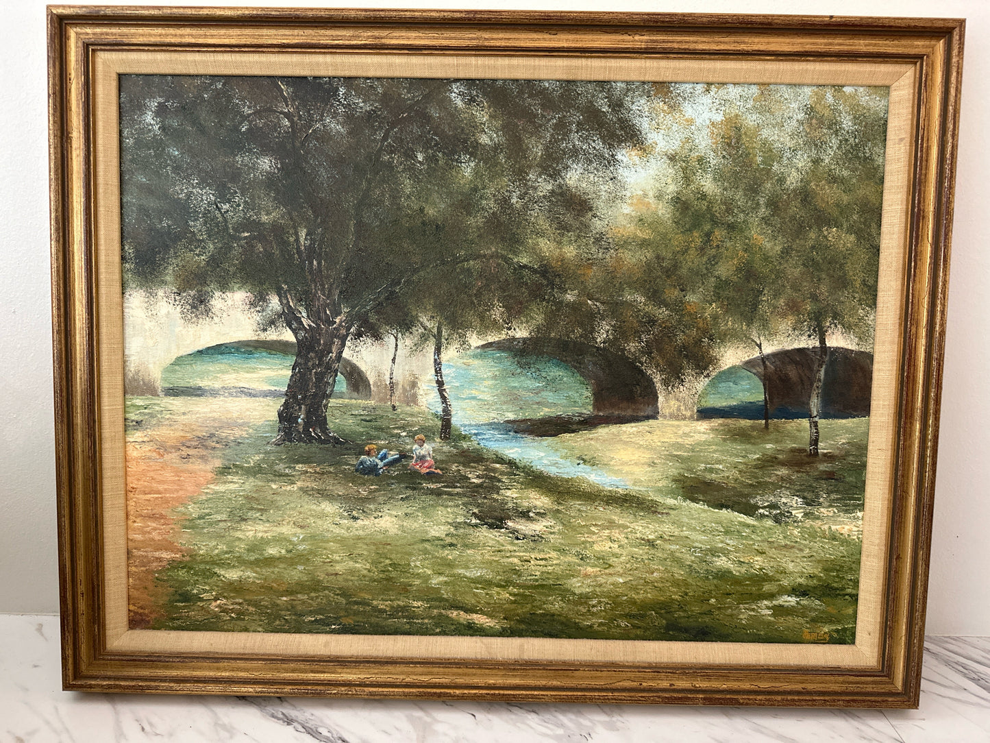 Framed Oil Painting 24th St. Bridge, Austin by James Schafer Signed