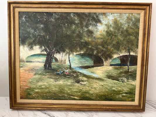 Framed Oil Painting 24th St. Bridge, Austin by James Schafer Signed